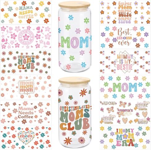 12 Sheets Christmas Tree UV DTF Transfer Stickers 16oz Glass Bottle DIY Cup Wraps Stickers Waterproof Cup Wrap Decals for Gifts, Cup Decor in Saudi Arabia