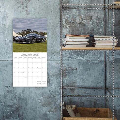 2026 Square Wall Calendar - Super Cars 12 x 12 Inch Monthly View, 16-Month, Transport Theme, Includes 180 Reminder Stickers in Saudi Arabia