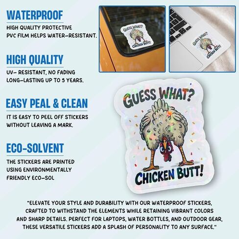 3Pcs Guess What Chicken Butt Sticker Funny Meme Chickens Hilarious Gift for Kids Teens and Adults Guess What Chicken Butt Stickers Chickens Car Decal for Laptop Water Bottle Toolbox Phone Case (G1) in Saudi Arabia