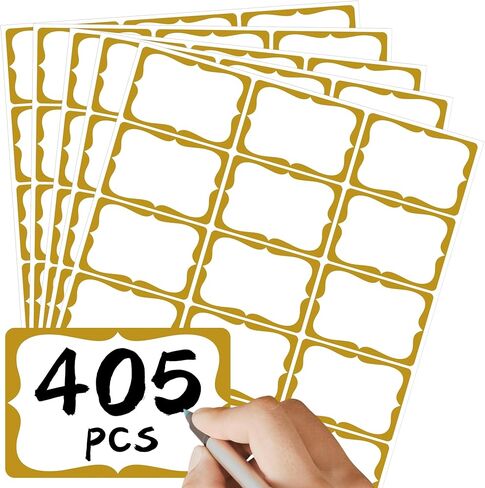 CATIFLIN 405 Pcs Name Tag Stickers 3x2 in, Blank Waterproof Self-Adhesive Labels, Easy Peel Write-On Tear-Resistant, for Clothing Classroom School Office Parties, White/Blue Border in Saudi Arabia