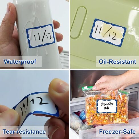 CATIFLIN 405 Pcs Name Tag Stickers 3x2 in, Blank Waterproof Self-Adhesive Labels, Easy Peel Write-On Tear-Resistant, for Clothing Classroom School Office Parties, White/Blue Border in Saudi Arabia