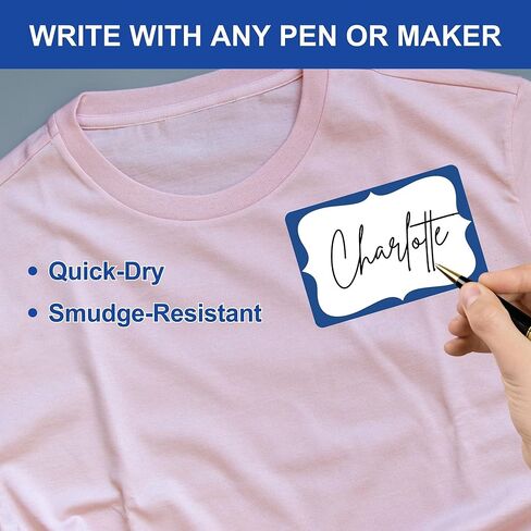 CATIFLIN 405 Pcs Name Tag Stickers 3x2 in, Blank Waterproof Self-Adhesive Labels, Easy Peel Write-On Tear-Resistant, for Clothing Classroom School Office Parties, White/Blue Border in Saudi Arabia