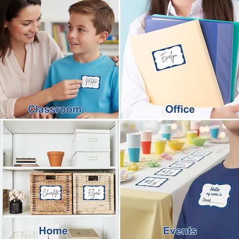 CATIFLIN 405 Pcs Name Tag Stickers 3x2 in, Blank Waterproof Self-Adhesive Labels, Easy Peel Write-On Tear-Resistant, for Clothing Classroom School Office Parties, White/Blue Border in Saudi Arabia