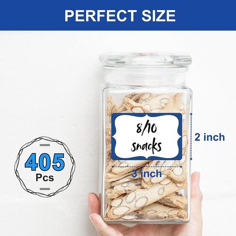 CATIFLIN 405 Pcs Name Tag Stickers 3x2 in, Blank Waterproof Self-Adhesive Labels, Easy Peel Write-On Tear-Resistant, for Clothing Classroom School Office Parties, White/Blue Border in Saudi Arabia