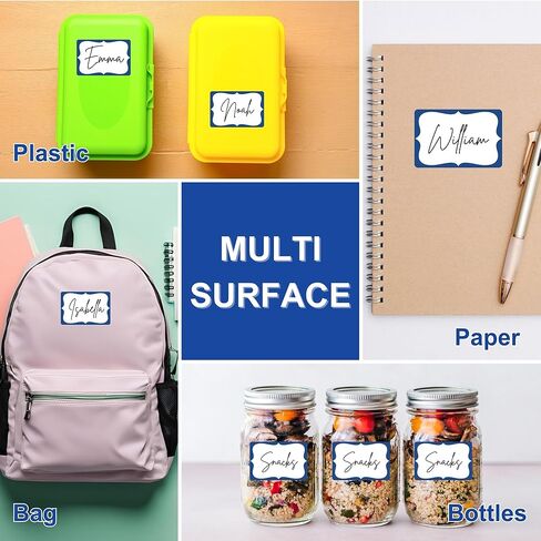 CATIFLIN 405 Pcs Name Tag Stickers 3x2 in, Blank Waterproof Self-Adhesive Labels, Easy Peel Write-On Tear-Resistant, for Clothing Classroom School Office Parties, White/Blue Border in Saudi Arabia