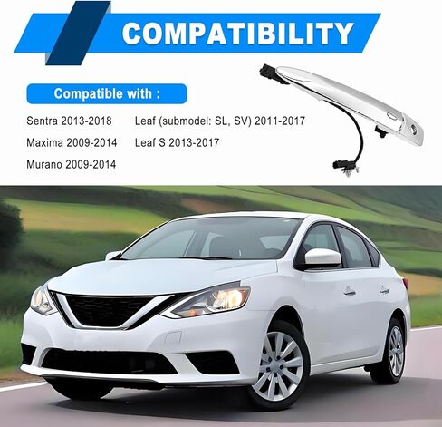 Front Left Side Driver Door Handle Chrome, Compatible with Leaf S 2013-2017, Maxima 2009-2014, Murano 2009-2014 etc, Replace OE# 80646-9N00A, 806469N00A in Saudi Arabia