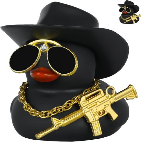 1PC Cowboy Duck Rubber Duck with Hat & Sunglasses - Funny Car Dashboard Decor, DIY Accessories for Cars/Desks/Gifts, Premium PVC Material (Brown) in Kuwait