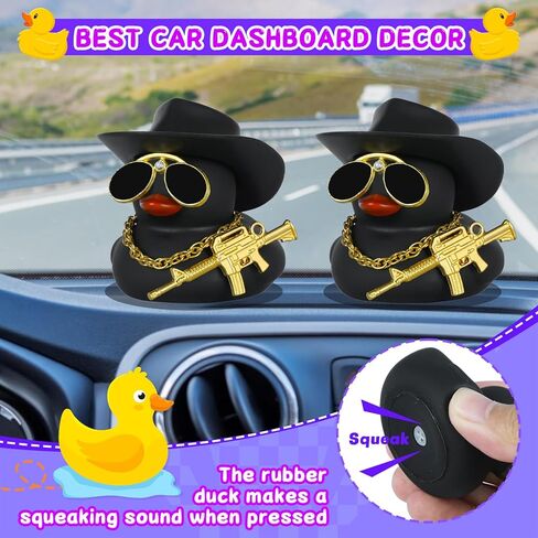 1PC Cowboy Duck Rubber Duck with Hat & Sunglasses - Funny Car Dashboard Decor, DIY Accessories for Cars/Desks/Gifts, Premium PVC Material (Brown) in Kuwait