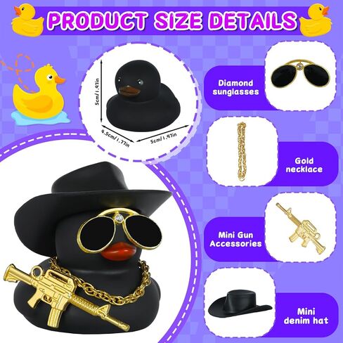 1PC Cowboy Duck Rubber Duck with Hat & Sunglasses - Funny Car Dashboard Decor, DIY Accessories for Cars/Desks/Gifts, Premium PVC Material (Brown) in Kuwait