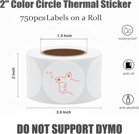 Hybsk 2 inch Circle Color Printing Thermal Stickers, Orange on White Thermal Labels for Barcodes,Name Tag,DIY Logo Design,QR Code,Inventory– Compatible with Zebra,Rollo and More-750 pcs(Orange) in Saudi Arabia