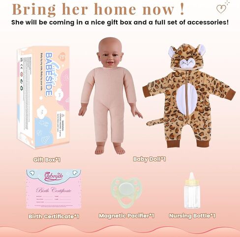 BABESIDE Adorable Lifelike Black Baby Doll - 17" Handmade Realistic African American Baby Dolls with Premium Outfit & Accessories Pretend Play Gift for Toddlers Age 3+ in Saudi Arabia