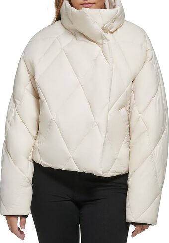 Calvin Klein womens ZIP FRONT ASYM LIGHT PUFF WITH ELASTIC HEM @ BACK LONG SLEEVE CREW NECK,BITTER CHOCOLATE, Medium in Saudi Arabia
