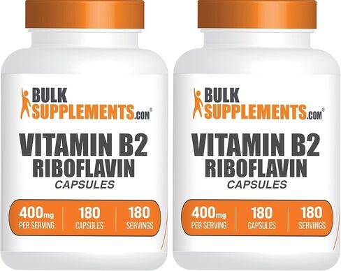 BulkSupplements.com Riboflavin Capsules - Vitamin B2 400 mg, Riboflavin 400mg - Essential B Vitamin, Gluten Free, 1 Capsule per Serving, 180 Capsules (Pack of 1) in Saudi Arabia