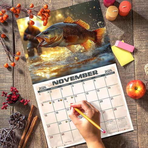 تقويم جداري مصور لصيد الأسماك لعام 2026 مقاس 16 شهرًا مقاس X-Large 14x22، تقويم صيد الأسماك من شركة KING-Monster Calendars in Kuwait