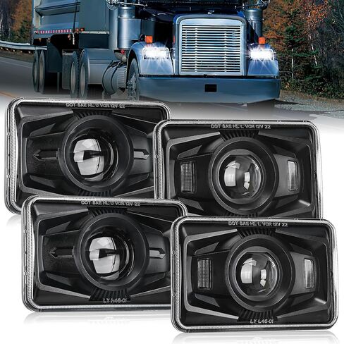 Nilight 4x6 Inch LED Headlights 60W DOT Approved Hi Lo Sealed Beam Rectangular Headlight Replacement H4651 H4652 H4656 H4666 H6545 Compatible with Kenworth Peterbil Ford Freightliner(Black, 4PCS) in Saudi Arabia