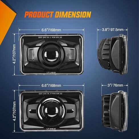Nilight 4x6 Inch LED Headlights 60W DOT Approved Hi Lo Sealed Beam Rectangular Headlight Replacement H4651 H4652 H4656 H4666 H6545 Compatible with Kenworth Peterbil Ford Freightliner(Black, 4PCS) in Saudi Arabia