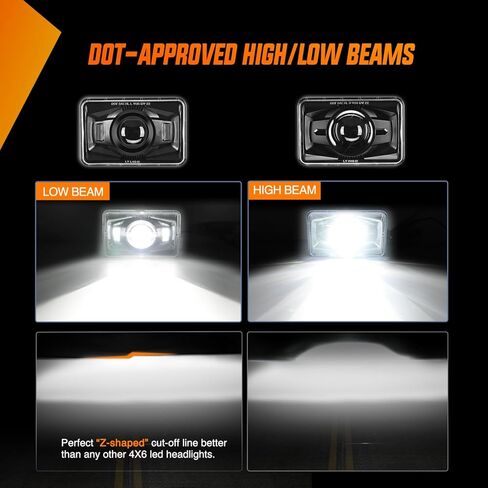 Nilight 4x6 Inch LED Headlights 60W DOT Approved Hi Lo Sealed Beam Rectangular Headlight Replacement H4651 H4652 H4656 H4666 H6545 Compatible with Kenworth Peterbil Ford Freightliner(Black, 4PCS) in Saudi Arabia