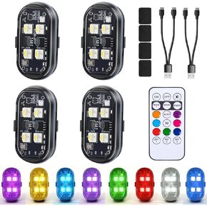 4 قطع مصابيح LED لاسلكية مع جهاز تحكم عن بعد، مصابيح روك لاسلكية عالية السطوع 8 ألوان 10 أوضاع، ضوء تحذير LED مقاوم للماء قابل لإعادة الشحن USB-C للسيارات والدراجات النارية والدراجات بدون طيار in Kuwait
