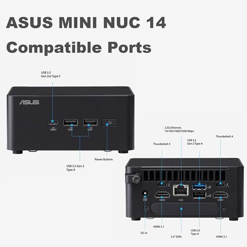 ASUS NUC Pro 14 Ultra 5 AI Mini Desktop | Intel Ultra 5 125H | 32GB DDR5 RAM 1TB SSD | Wi-Fi 6 | HDMI | Bluetooth|Windows 11 Pro | Black | Perfect for Home, Business, and Gaming in Kuwait