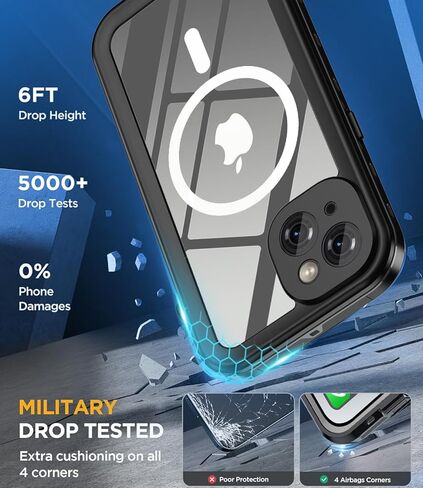 حافظة مقاومة للماء بتصميم لهاتف iPhone 13 Pro Max، حافظة هاتف مقاومة للصدمات والغبار لهاتف iPhone 13 Pro Max مع واقي شاشة، حافظة واقية لكامل الجسم لهاتف iPhone 13 Pro Max مقاس 6.7 بوصات (أسود) in Saudi Arabia