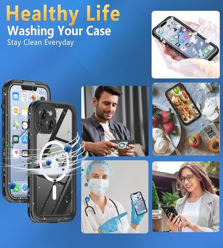 حافظة مقاومة للماء بتصميم لهاتف iPhone 13 Pro Max، حافظة هاتف مقاومة للصدمات والغبار لهاتف iPhone 13 Pro Max مع واقي شاشة، حافظة واقية لكامل الجسم لهاتف iPhone 13 Pro Max مقاس 6.7 بوصات (أسود) in Saudi Arabia