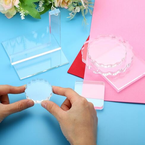 Acrylic Stamp Block, 1 Pack Clear Stamping Block with Grid Lines Decorative Mounting Blocks Set Round for Scrapbooking DIY Crafts Card Making in Saudi Arabia