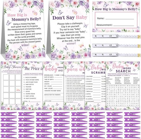 Jetec 407 Pcs Baby Shower Games, 8 Games, Word Scramble, Word Search, Predictions and Advice, The Price is Right, How Big is Mommy's Belly in Saudi Arabia