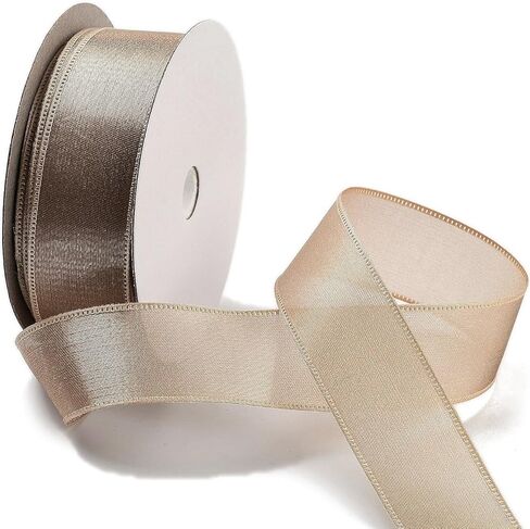 20 Yards Sheer Polyester Ribbon 1 inch Wired Edge Craft Ribbon for Gift Wrapping Cake Decor Bouquet Wedding Christmas Gift, Burlywood in Saudi Arabia