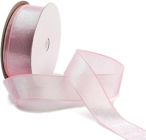 20 Yards Sheer Polyester Ribbon 1 inch Wired Edge Craft Ribbon for Gift Wrapping Cake Decor Bouquet Wedding Christmas Gift, Burlywood in Saudi Arabia