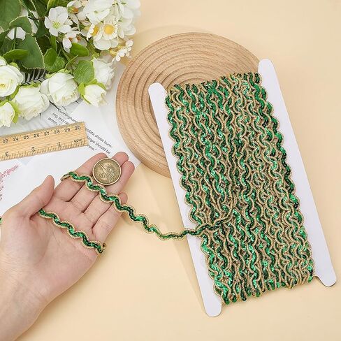 14 Yards 1/2 Inch Green Sequin Ribbon Trim Flat Sequins Beaded Strip Metallic Glitter Gimp Woven Braid Lace Fabric Trimming Bulk for Sewing Making Crafts Dresses Clothes Wedding Costume DIY in Saudi Arabia