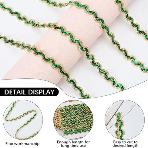 14 Yards 1/2 Inch Green Sequin Ribbon Trim Flat Sequins Beaded Strip Metallic Glitter Gimp Woven Braid Lace Fabric Trimming Bulk for Sewing Making Crafts Dresses Clothes Wedding Costume DIY in Saudi Arabia
