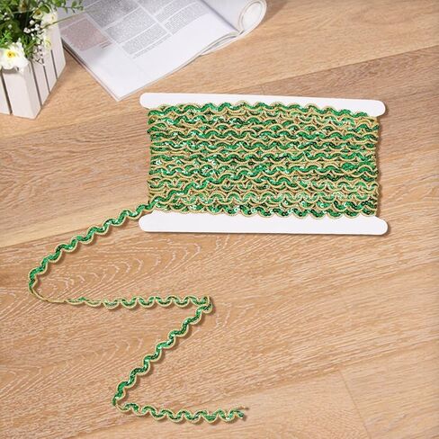 14 Yards 1/2 Inch Green Sequin Ribbon Trim Flat Sequins Beaded Strip Metallic Glitter Gimp Woven Braid Lace Fabric Trimming Bulk for Sewing Making Crafts Dresses Clothes Wedding Costume DIY in Saudi Arabia