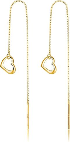 Reffeer Solid 925 Sterling Silver Love Heart Chain Dangle Earrings Drops for Women Teens Heart Tassel Dangle Earrings Threader in Kuwait