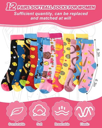 Patelai 12 Pairs Pink Volleyball Socks for Women Funny Novelty Volleyball Crew Sock Bulk Sport Socks Gifts for Volleyball Lovers Female Players Athletes Volleyball Coach in Saudi Arabia