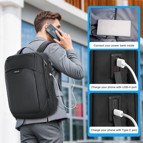 MOSISO 15.6-16 inch Waterproof Laptop Backpack with USB Charging Port & Front Wet & Dry Pocket, Business Commute Backpack, 16 inch Laptop Bag Casual Daypack for College Work Business, Black in Saudi Arabia