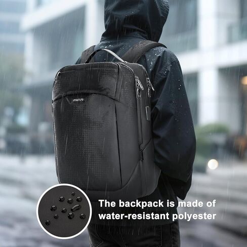 MOSISO 15.6-16 inch Waterproof Laptop Backpack with USB Charging Port & Front Wet & Dry Pocket, Business Commute Backpack, 16 inch Laptop Bag Casual Daypack for College Work Business, Black in Saudi Arabia