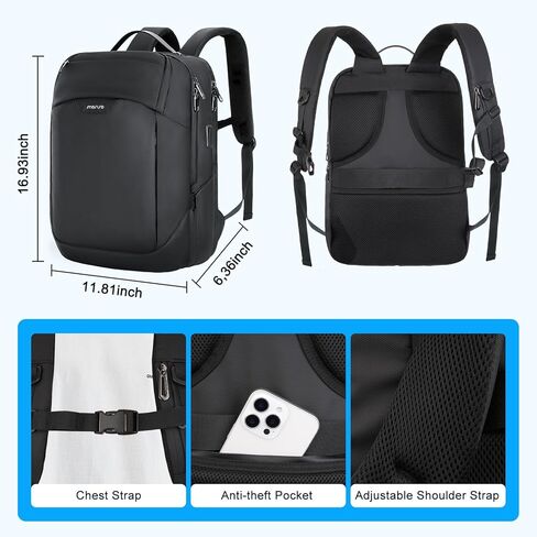 MOSISO 15.6-16 inch Waterproof Laptop Backpack with USB Charging Port & Front Wet & Dry Pocket, Business Commute Backpack, 16 inch Laptop Bag Casual Daypack for College Work Business, Black in Saudi Arabia