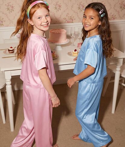 Petite&Me Silk Girls Pajamas Sets Short Sleeve with Long Pajama Pant Set Size 6-14 in Saudi Arabia