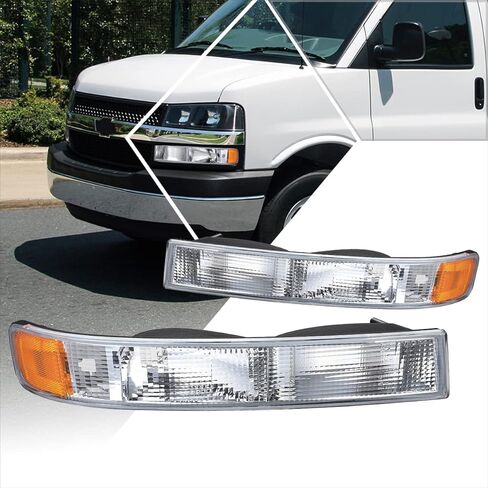 Bumper Parking Turn Signal Lights Compatible with 03-24 Chevy Express/GMC Savana,Chrome Housing/Amber Corner in Saudi Arabia