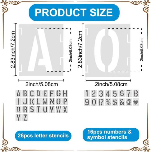 42 Pcs 2 Inch Letter Stencils Reusable Alphabet Stencil & Symbol Numbers Stencil for Crafts DIY Projects Chalkboard Signage Plastic Letter Stencils for Painting on Wood Wall Fabric Rock Glass in Saudi Arabia