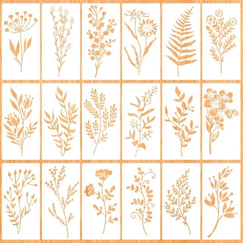 18 Sheet Reusable Flower Stencils for Painting on Wood, Ymapinc Large Floral & Leaf Stencils, Canvas, Walls, DIY Crafts, Furniture Art & Home Decor Templates in Kuwait