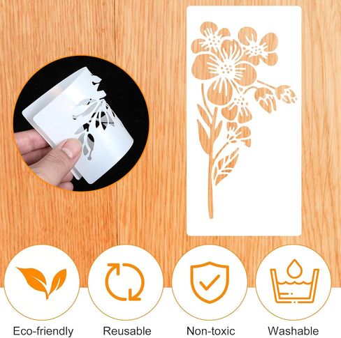 18 Sheet Reusable Flower Stencils for Painting on Wood, Ymapinc Large Floral & Leaf Stencils, Canvas, Walls, DIY Crafts, Furniture Art & Home Decor Templates in Kuwait