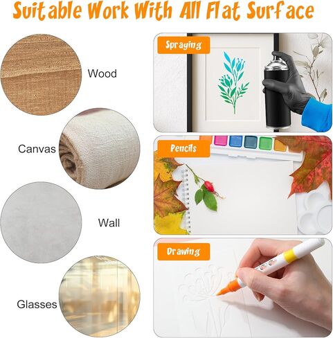18 Sheet Reusable Flower Stencils for Painting on Wood, Ymapinc Large Floral & Leaf Stencils, Canvas, Walls, DIY Crafts, Furniture Art & Home Decor Templates in Kuwait