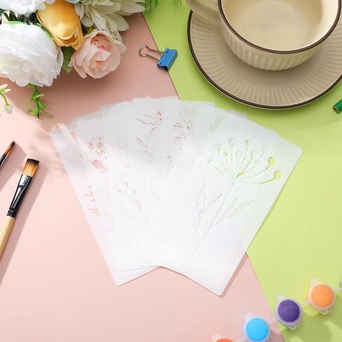 18 Sheet Reusable Flower Stencils for Painting on Wood, Ymapinc Large Floral & Leaf Stencils, Canvas, Walls, DIY Crafts, Furniture Art & Home Decor Templates in Kuwait