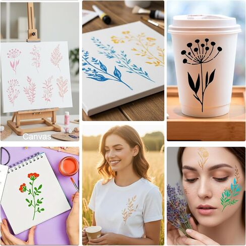 18 Sheet Reusable Flower Stencils for Painting on Wood, Ymapinc Large Floral & Leaf Stencils, Canvas, Walls, DIY Crafts, Furniture Art & Home Decor Templates in Kuwait