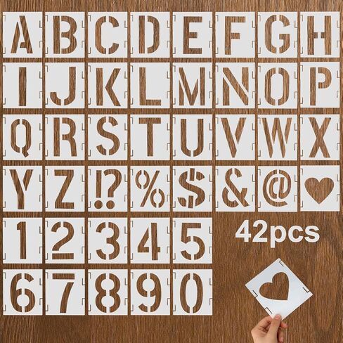 42 Pcs 2 Inch Letter Stencils Reusable Alphabet Stencil & Symbol Numbers Stencil for Crafts DIY Projects Chalkboard Signage Plastic Letter Stencils for Painting on Wood Wall Fabric Rock Glass in Saudi Arabia