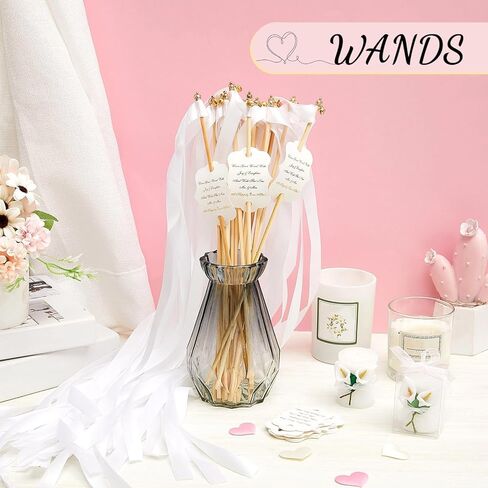 Janinka 50 Sets Ribbon Wedding Wands with Sticks and Bells Bulk Ribbon Dancer Wands Sparklers Wedding Send Off Items Party Favors Streamers Party Celebration Decorations (White) in Kuwait