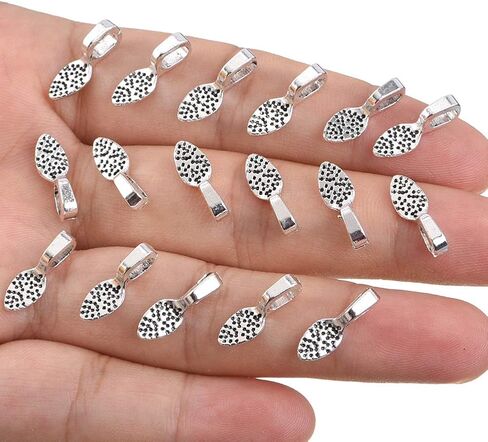 100pcs Antique Silver Designs Small Spoon DIY Oval Jewelry Scrabble Glue On Earring Flat Pad Bails for Fitting Glass Cabochon Tiles Pendants Jewelry Marking 15X5mm (A373) in Saudi Arabia