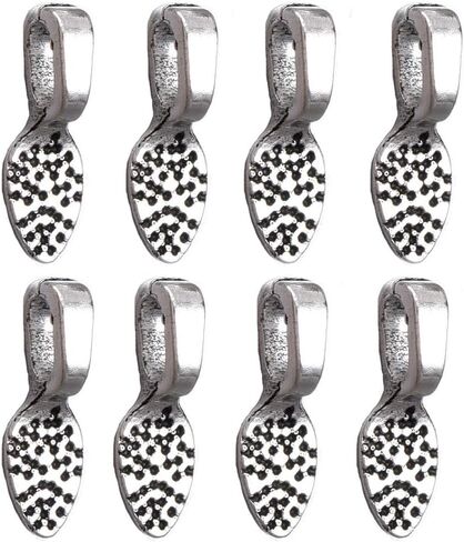 100pcs Antique Silver Designs Small Spoon DIY Oval Jewelry Scrabble Glue On Earring Flat Pad Bails for Fitting Glass Cabochon Tiles Pendants Jewelry Marking 15X5mm (A373) in Saudi Arabia