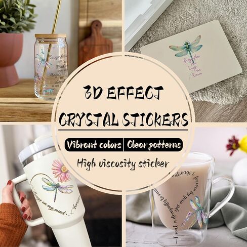 غلاف كأس DTF للأشعة فوق البنفسجية للزجاج 16oz، 12 ورقة ملصقات نقل اليعسوب لأكواب القهوة، فرك على النقل لأكواب القهوة الزجاجية in Kuwait